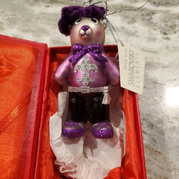 Frenchie blown glass and Swarovski Bear Ornament - Picture 2 of 5